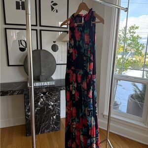 Anthropologie Floral Maxi Dress Black Red Sleeveless Pleated Boho Flowy Size 6